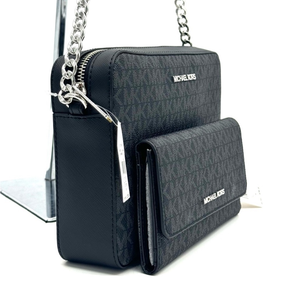Michael Kors Large Jet Set Item EW Crossbody Bag Black Signature - Picture 4 of 11